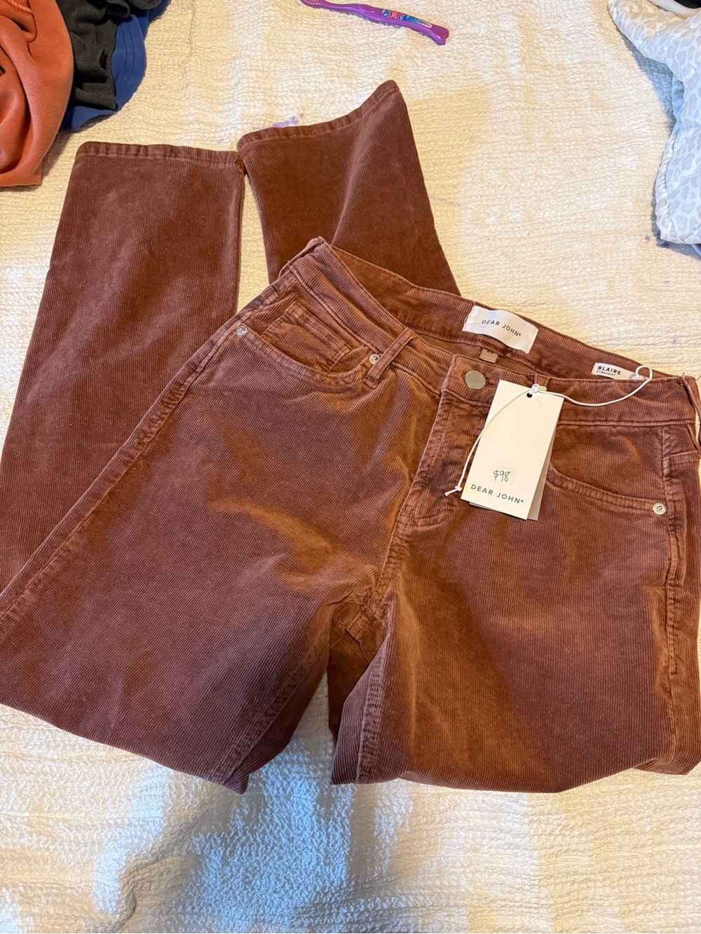 Dear John Straight-Leg Corduroy Jeans in Rust